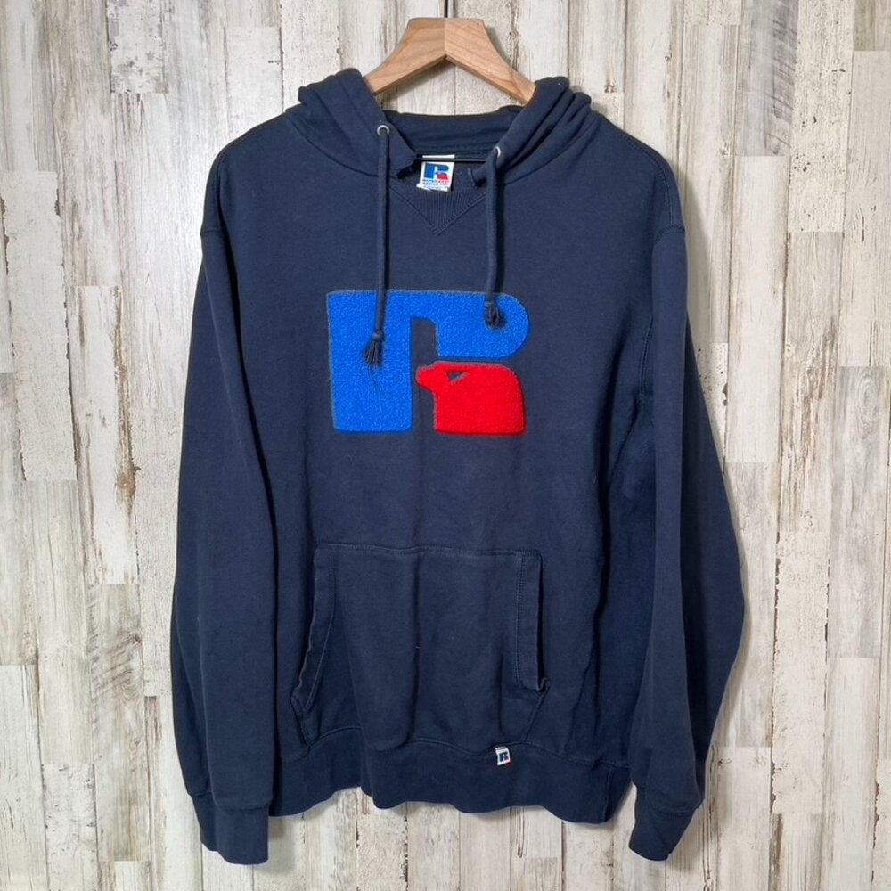 Vintage Russell Athletic Navy Blue Hoodie Sweatshirt Mens Size Large‎